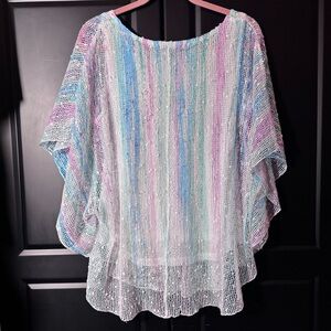 Compliments pastel rainbow color knit poncho with white tank XL